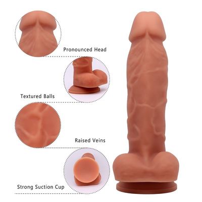 Het Geslachtsstuk speelgoed van zuignap Lesbisch Dildo OEM van het 7,4 Duim Gezonde Silicone ODM