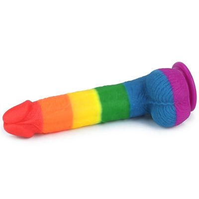 Vloeibaar Silicone 22.5cm de Kop van het Geslachtstoy faked penis with suction van Regenboogdildo
