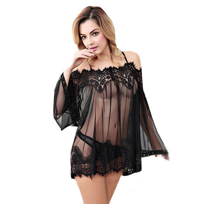Van de het Kant Volwassen Sexy Lingerie van het Spandexmengsel het Perspectiefnachtjapon van Tulle Rugloze